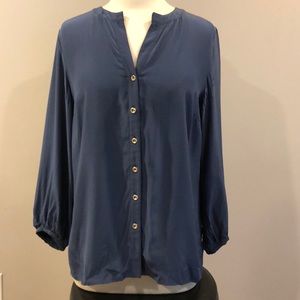 Silk Dobbin Blue Button-Down Blouse Sz 8